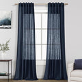 Navy Blue Linen Blend Drapes 84 Inch Length 2 Panels Set Back Tab Rod Pocket by Nanspring