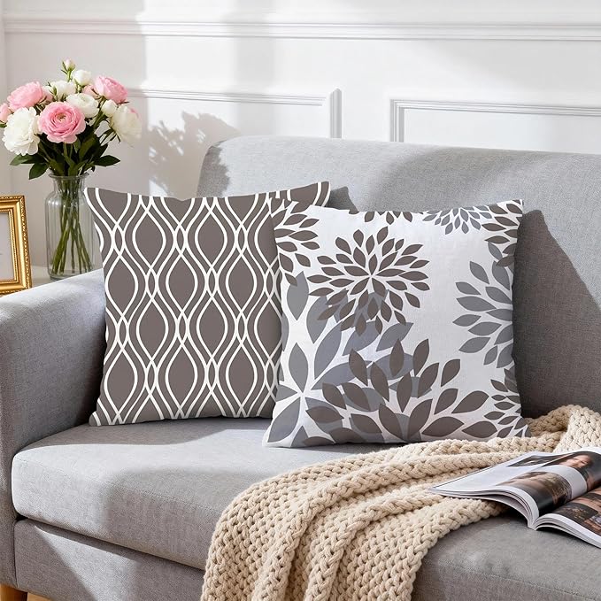 Hexagram Geometric Grey Pillow Covers 16x16 Set of 4, Decorative Outdoor Boho - Image 3