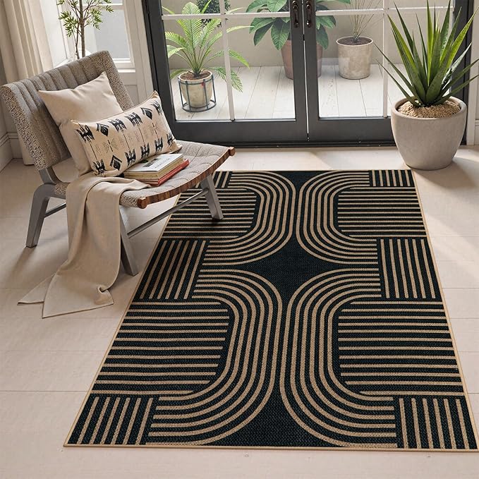 Lahome Enfys Modern Geometric Outdoor Easy Jute Rug, 3x5 Indoor Outdoor Rugs by Lahome