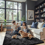 Black Rug Super Soft Shaggy 4x6 Feet Rugs by Junhejiamei