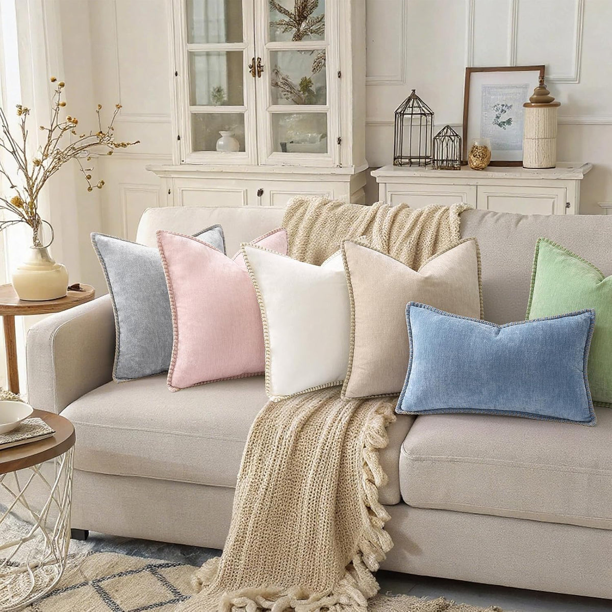 decorUhome Soft Chenille Throw Pillow Covers 18x18 Set of 2 Blue