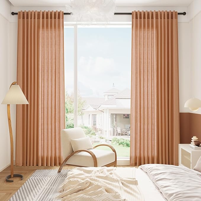 Peach Quartz Linen Curtains 96 Inch Length 2 Panel Set Back Tab Rod Pocket - Image 8
