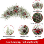 26 inch Christmas Decorative Swag Artificial Christmas Mailbox Swag Pine Branch Red Berry Front Door Winter Decor for Xmas Holiday Outdoor Porch Door Patio Decor