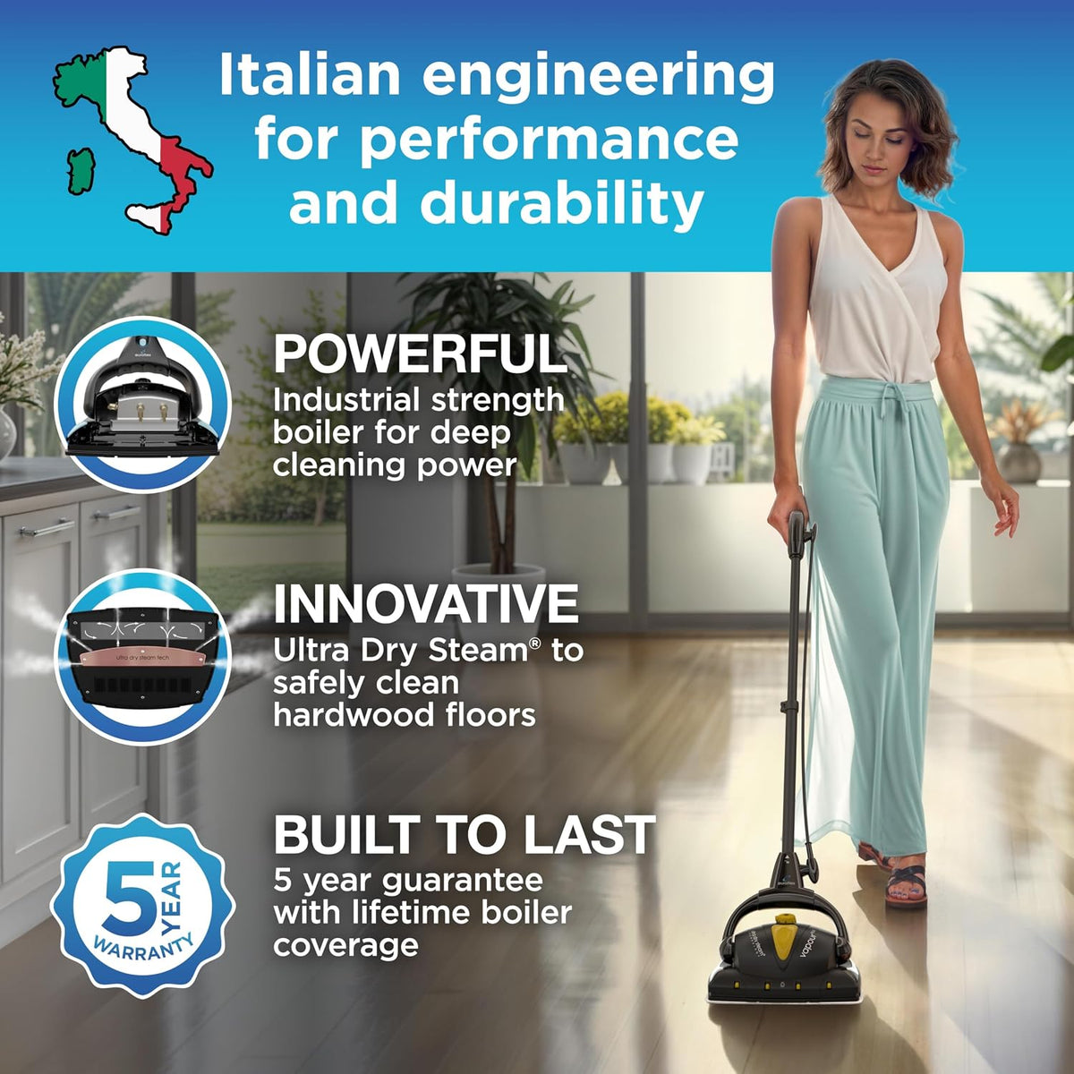 Euroflex Vapour Plus Premium Steam Mop with Floor Care Kit, 18-Piece Set