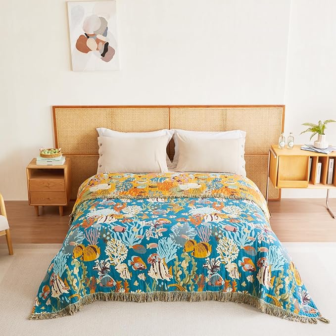 MSGKV Throw Blanket for Couch Cotton Cute Ocean Animals Blanket 50"x60" Sofa - Image 8