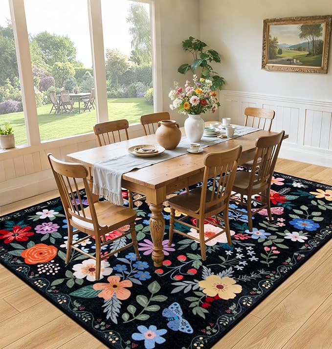 Area Rug Living Room Rugs: Floral 4x6 Washable Rug Vintage Soft Boho Non-Slip - Image 4