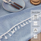 Linen Small Square Farmhouse Tablecloth 36 x 36 Inch Light Blue