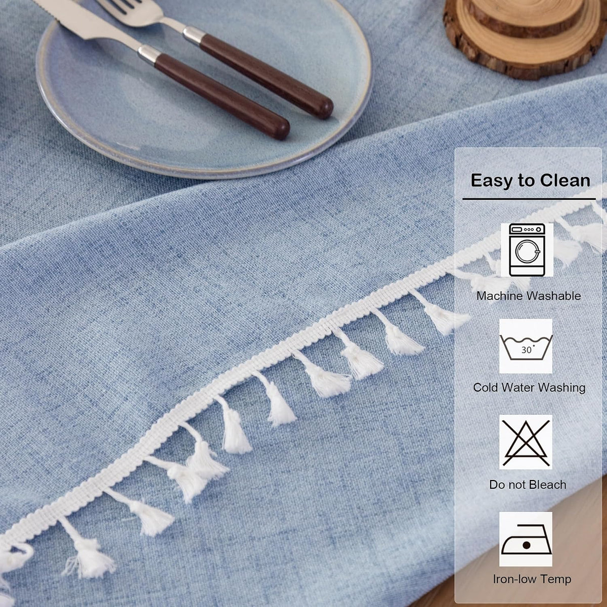 Linen Small Square Farmhouse Tablecloth 36 x 36 Inch Light Blue