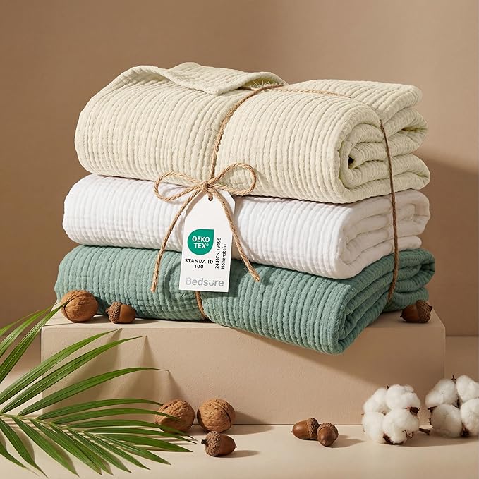 Bedsure 100% Cotton Muslin Blanket Queen Size - Image 7