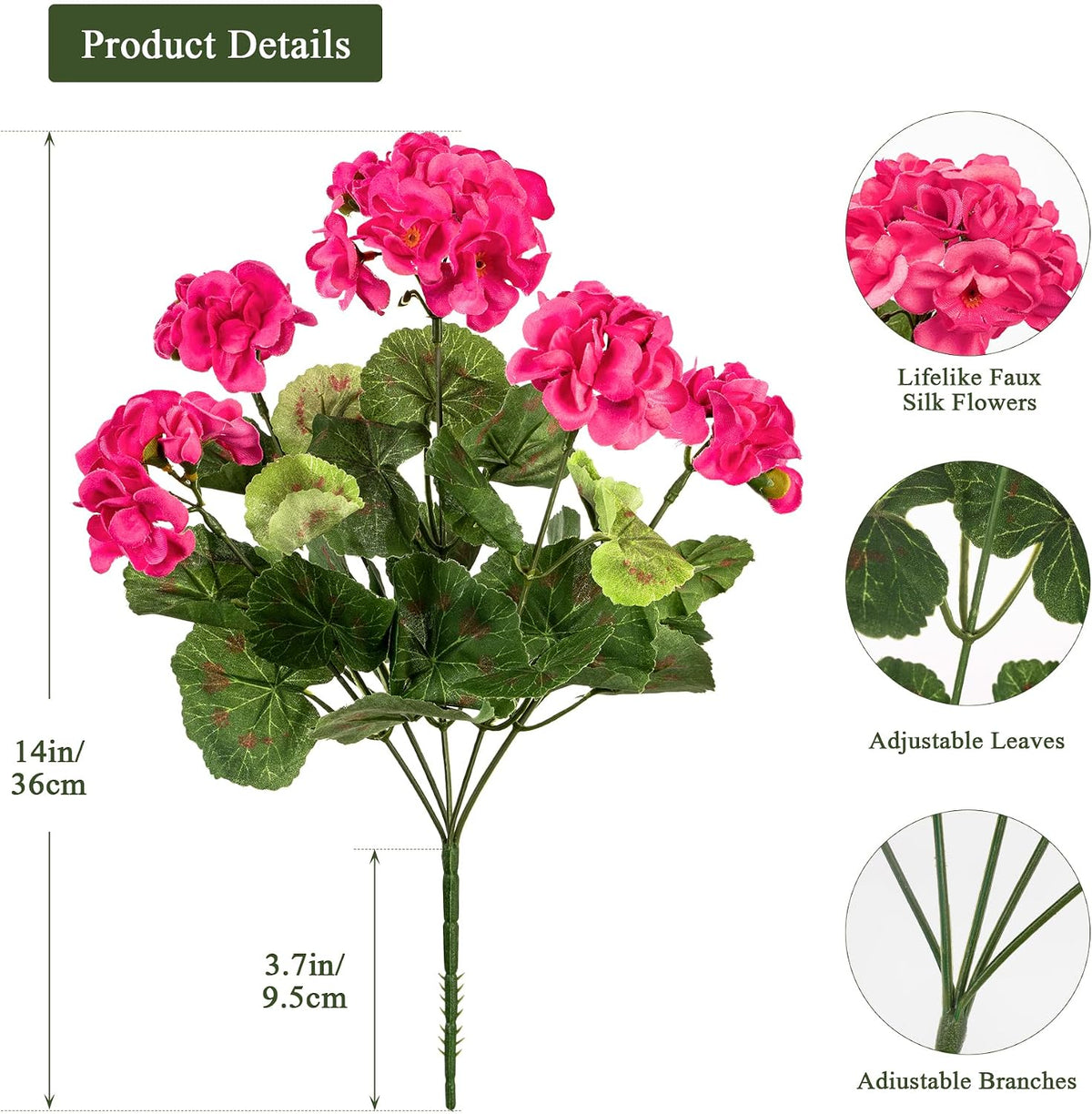 Artificial Flowers Outdoors, Artificial Geraniums for Outdoors, Fake Geranium Flowers, UV Resistant Faux Outdoor Plants for Planters, Artificial Flowers for Indoor Home Decor, Rose Red 4PCS