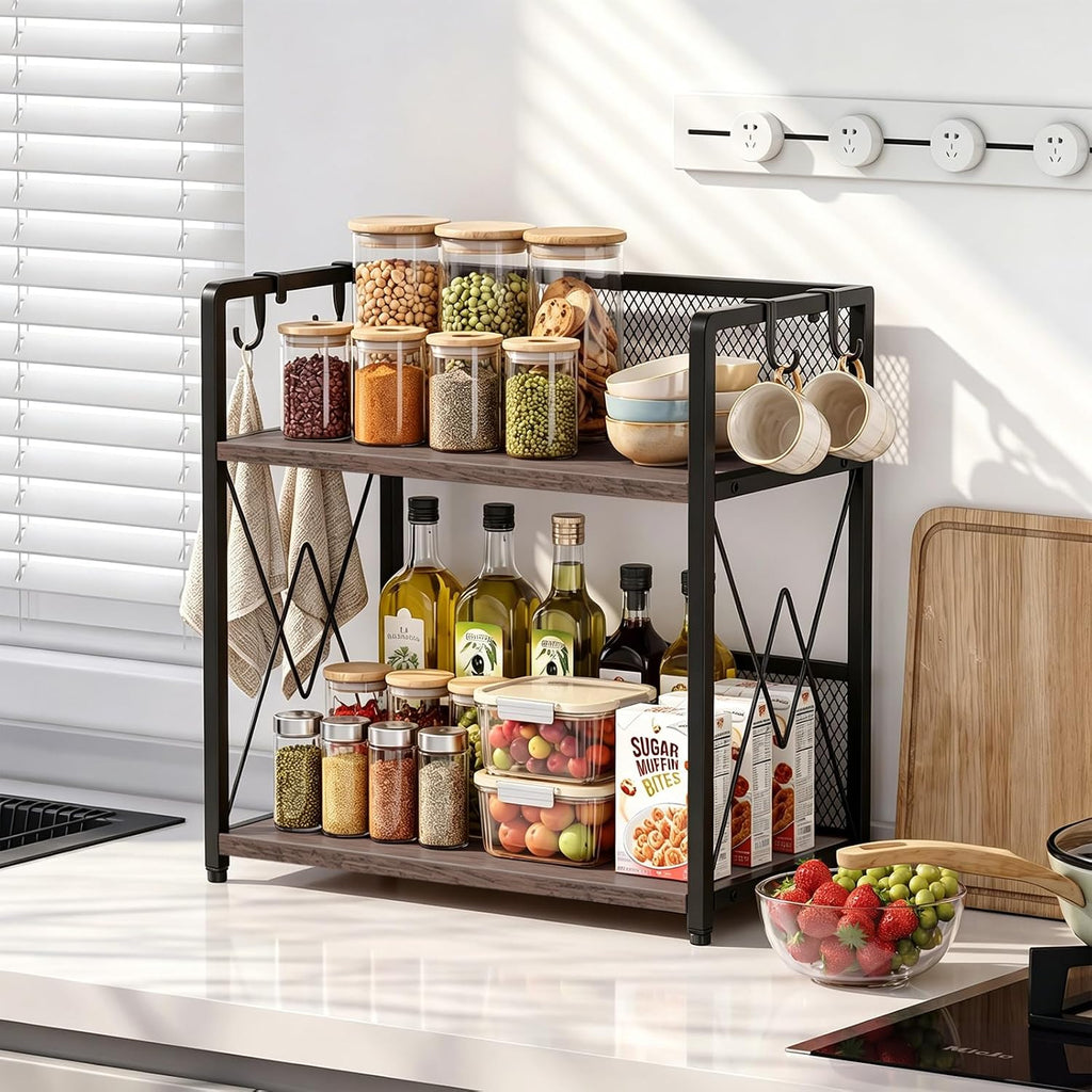 Coffee Bar Organizer, Kitchen Counter Organizer, Wood Coffee Bar Shelf
