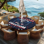 American Eagle Outdoor Round Tablecloth Waterproof Fitted Patio Table Cover with Zipper and Umbrella Hole Elastic Edge Wipeable Table Cloth for Garden Deck Fits 45-56 Inch Tables