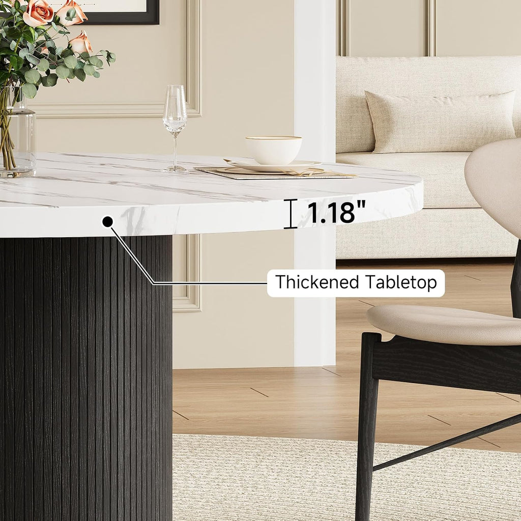 ComfyCorner 47" Round Dining Table, Circle Fluted Kitchen Table Only Marble