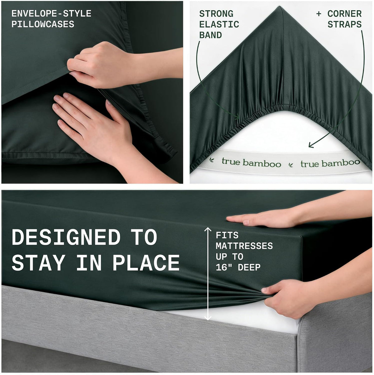 TRUE BAMBOO Sheets Set King Size - Silky Soft & Cooling - Dark Gray