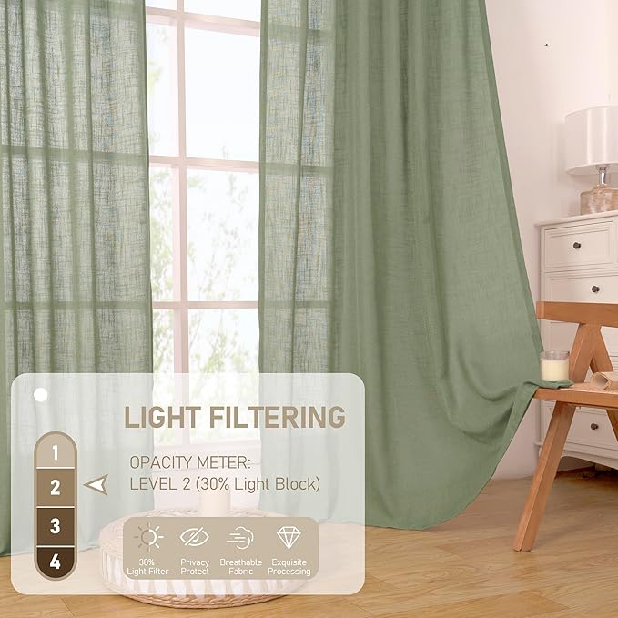 LAMIT Sheer Linen Curtains 63 Inches Long, Semi Sheer Light Filtering Panels - Image 4