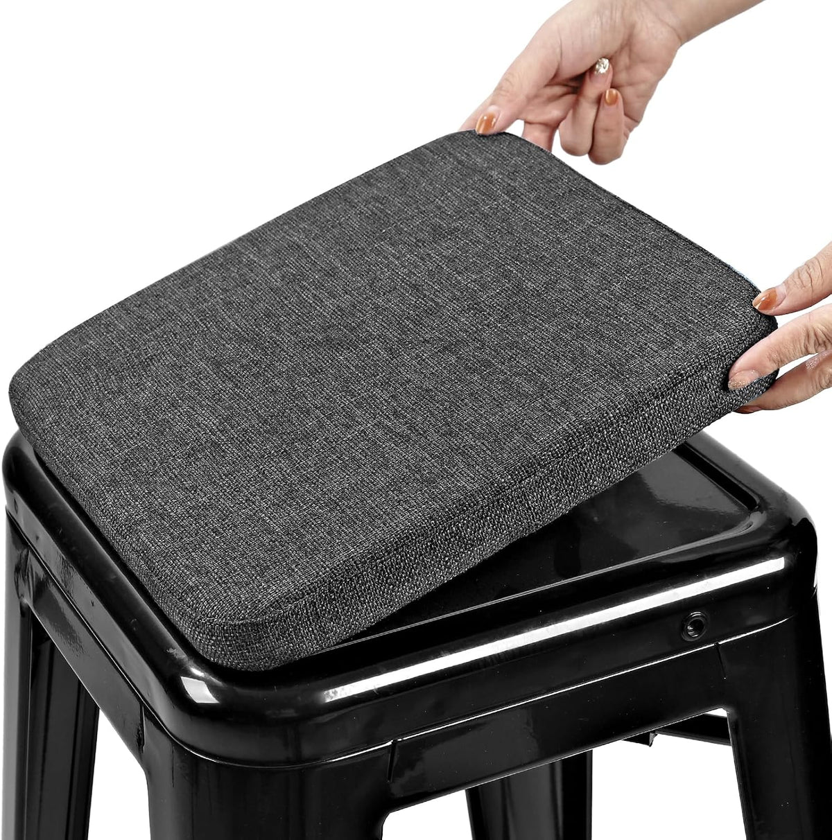 BUYUE Friendly Woven Fabric Magnetic Bar Stool Cushion 1 Piece, Enhanced Anti-Slip Breathable Small Chair Seat Pad for Café Bistro Stackable Metal Stool (Square, Dark Gray, 1)