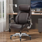 COLAMY Office Ergonomic Desk High Back Executive Chair with Pop-Out Lumbar Support, Upgraded Casters, Adjustable Headrest, Flip-Up Arms, Leather Home with Thick Cushion for Comfort - Brown