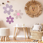 Maitys 3 Pcs Boho Daisy Flower Wall Decor Nursery Art, Pink, Purple