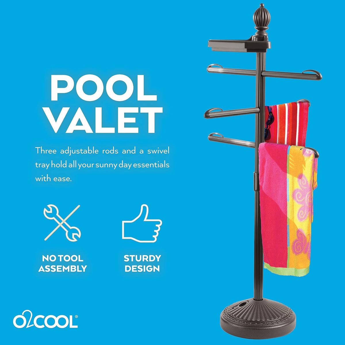 O2COOL Pool & Spa Valet Adjustable Patio Towel Holder Weighted Bronze