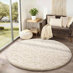 Ophanie Round Rug 4Ft Ivory Circle Area Rugs, Fluffy Fuzzy Small Bedroom Carpet by Ophanie