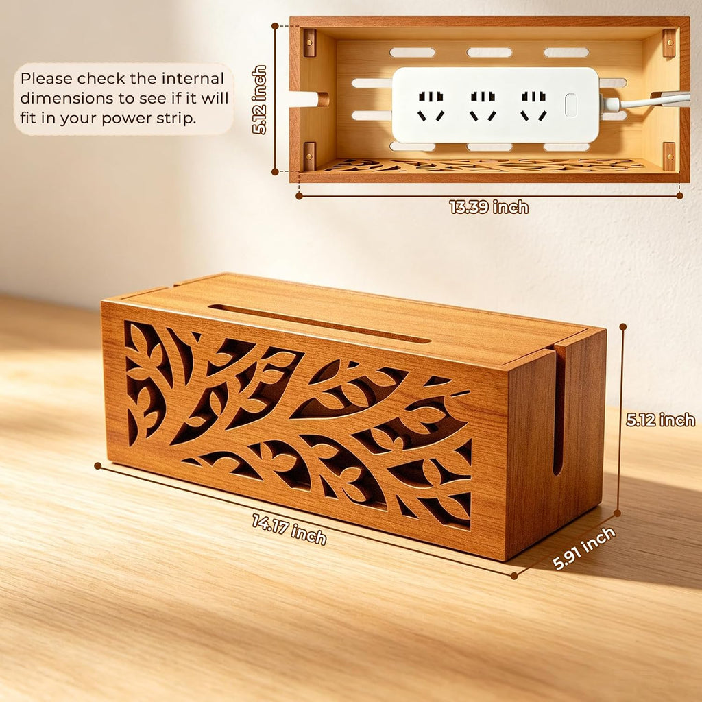 Wood Cable Management Box, Cable Cover Box & Decorative Cord Hider Box