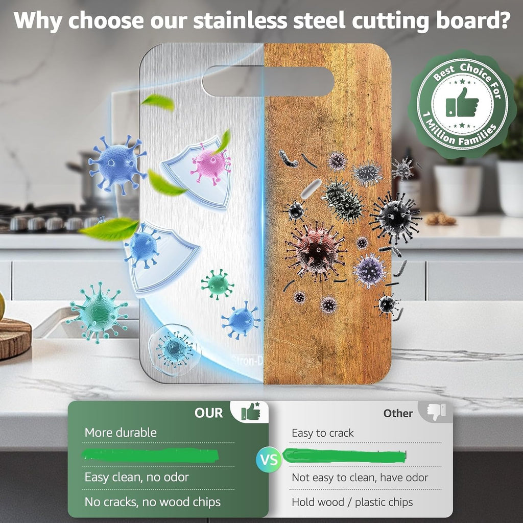 Stron-Dura Small Stainless Steel Cutting Board for Kitchen, 11.5" x 8" Food Safe Metal Chopping Board, Dishwasher Safe, Double Sided Odorless, Cutting Board for Meat Veggies Camping