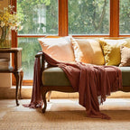 lifein Throw Blanket for Couch, Soft Boho Bed Throw, Cozy Burnt Orange Chenille - Image 2