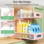 Under Sink Organizer, 2 Tier Pull out Cabinet Organizer Baskets with Mesh Sliding Drawers, Slide out Storage Shelf for Home, Kitchen, Bathroom, Pantry, Office Cabinet(1 Pack, Pink)