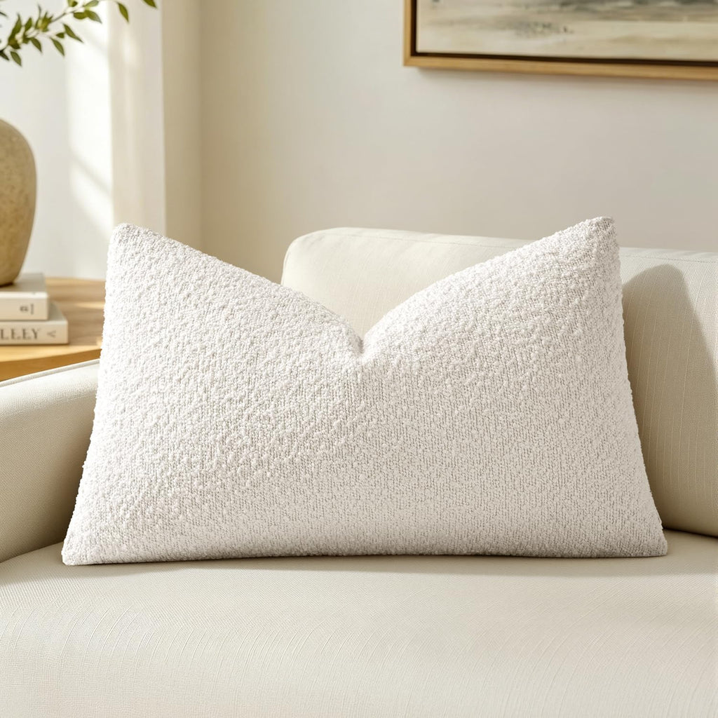 MIULEE Textured Boucle Lumbar Pillow Cover for Bed 14x36 Dark Brown