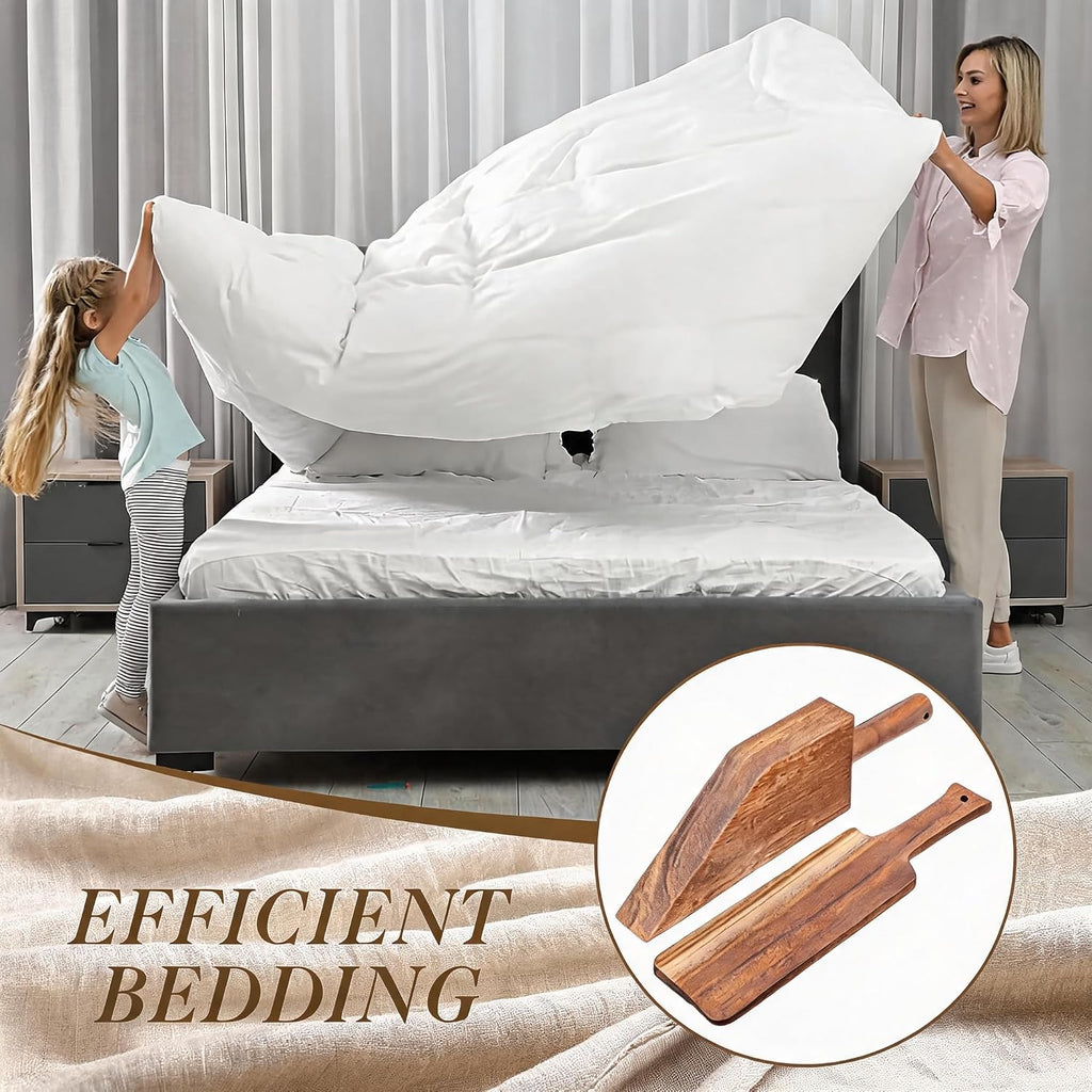 Mattress Lifter & Sheet Tucker Tool Set, Mattress Wedge Elevator, Bed Sheet Tucking Paddle, Used for Lifts & Holds The Mattress, Tucks Sheets, Removes Sheets, Alleviating Back Pain (Walnut)