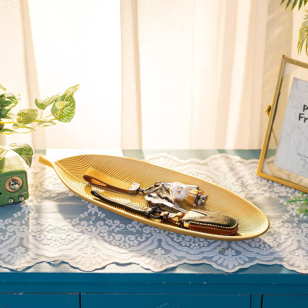 Hanobe Decorative Trays for Home Decor, Leaf Shaped Wood Key Bowl