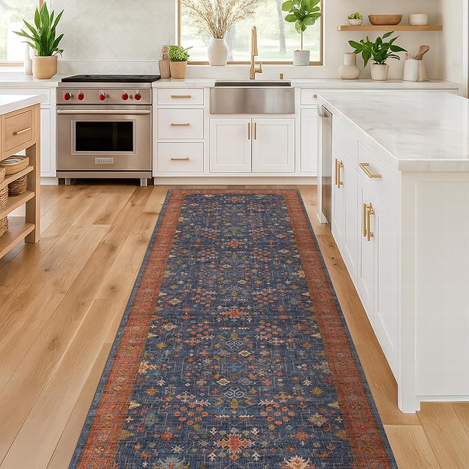 Hazo Haus Navy Blue Runner Rug 2x6 by HazoHaus