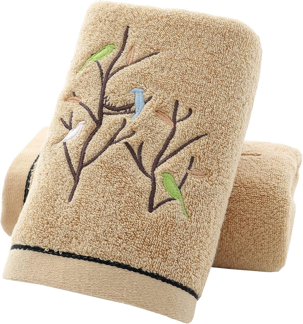 Pidada Embroidered Bird Tree Hand Towels for Bathroom Set of 2,Aqua Green