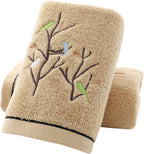 Pidada Embroidered Bird Tree Hand Towels for Bathroom Set of 2,Aqua Green