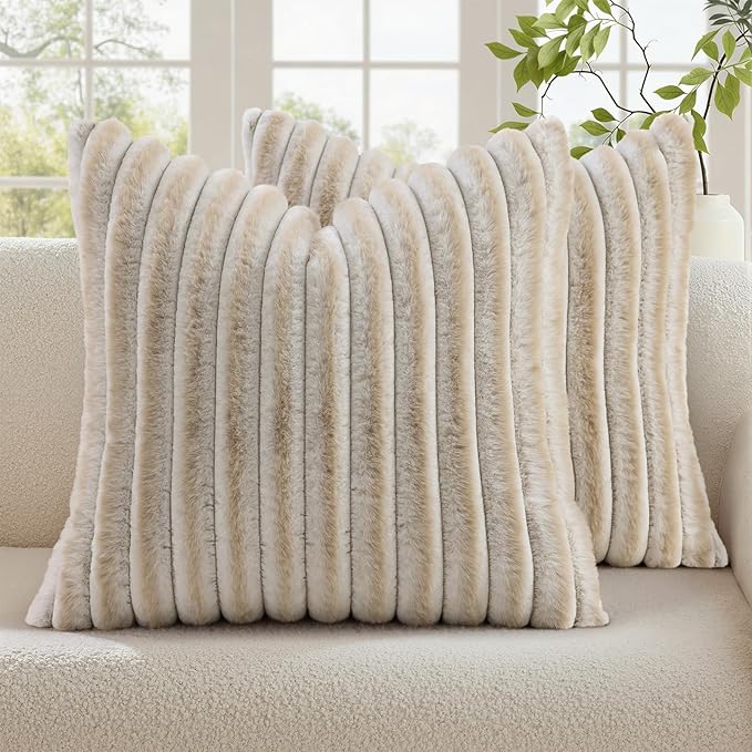 decorUhome Summer Cozy Faux Fur Throw Pillow Covers 20x20 Set of 2 Decorative by decorUhome