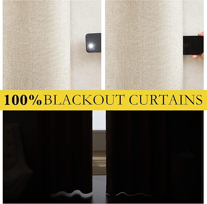 NICETOWN 100% Blackout Linen Texture Curtains 70" Long, Thermal Insulated Full - Image 2
