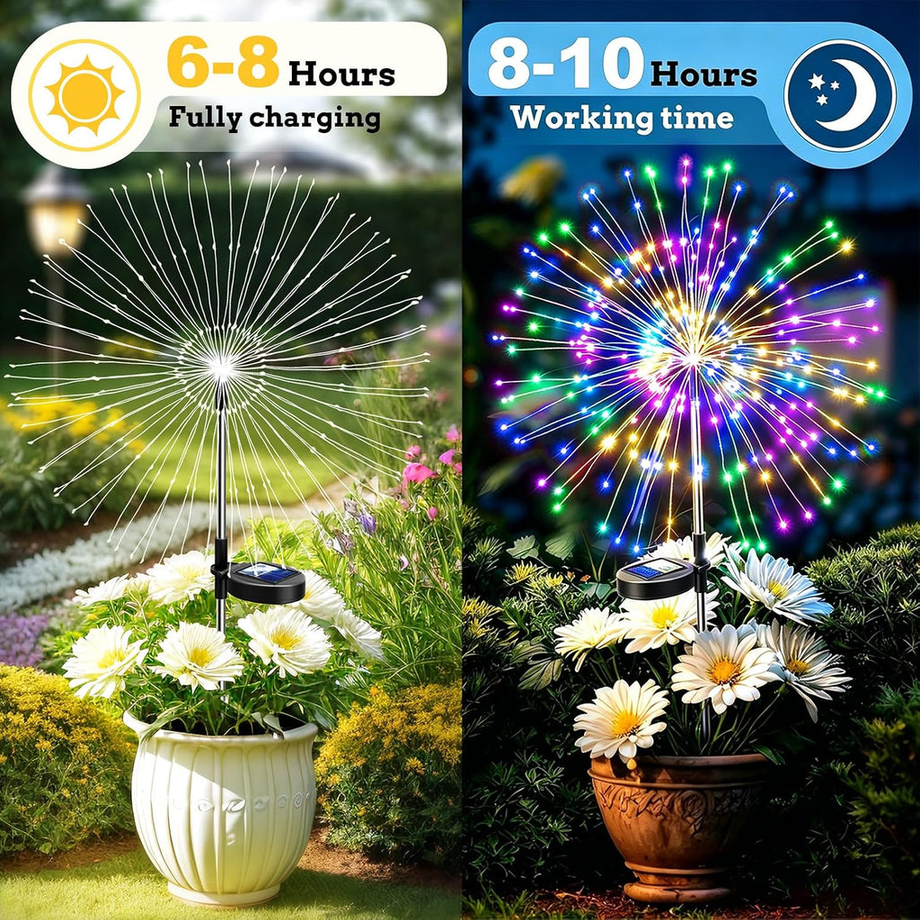 Anordsem Solar Firework Lights Outdoor Garden Fairy Lights 2 Pack Colorful