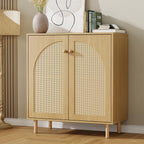 Mericonia 30 Inch Buffet Cabinet with Storage, Boho Sideboard with Rattan Decorated Doors & Adjustable Shelf, Accent Credenza Coffee Bar for Kitchen, Dining Room, Living Room, Entryway