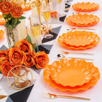 LIYH 24 Orange Plastic Plates Reusable for Thanksgiving Halloween 12 Guests