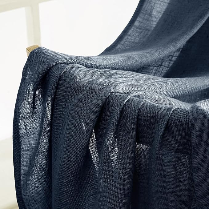 MIULEE Navy Blue Linen Curtains 90 Inch Length 2 Panels - Image 6