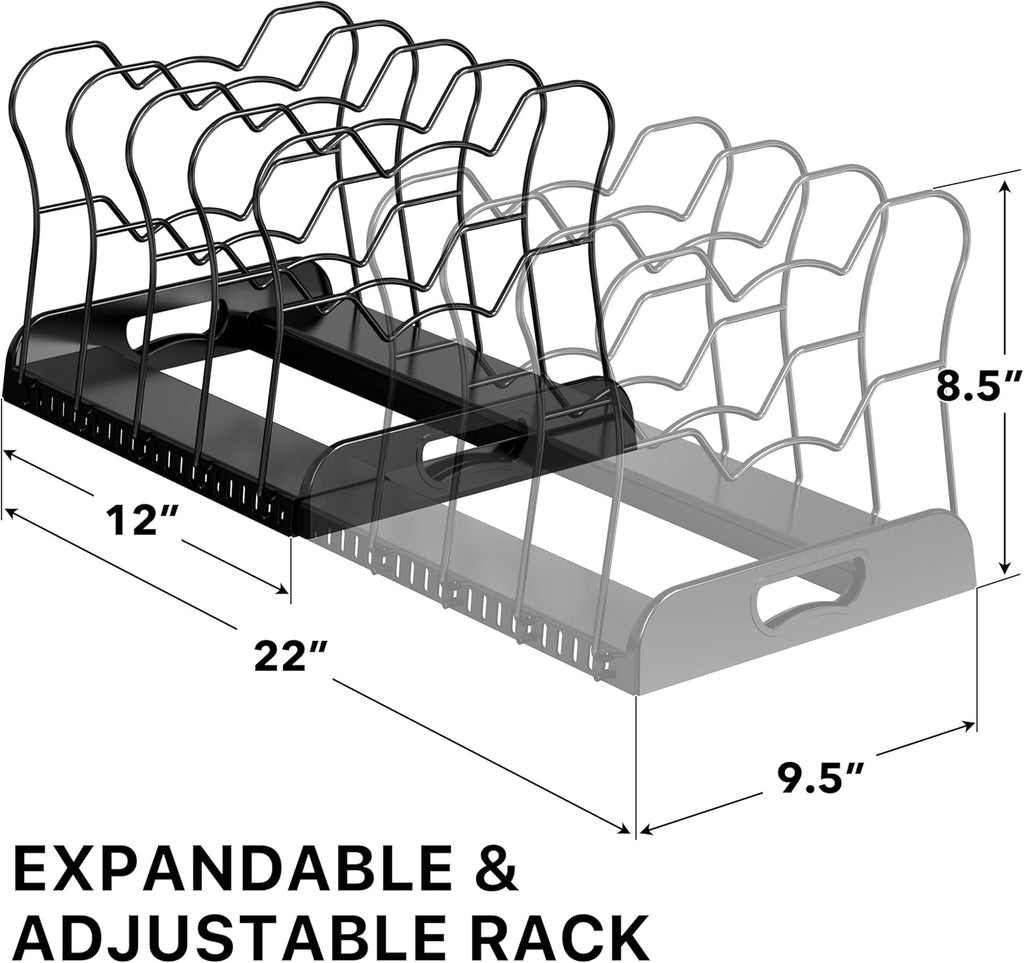 Simple Houseware Expandable Pan Rack 10 Adjustable Compartments, Black