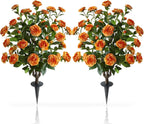 Artificial Camellia Tree, 2 Pack Soil Insertion w/Spike,Flower Plants, Faux Floral Plant Blooming Tree in Cement Pot, Greenery Potted Plant for Indoor Outdoor Office Home Porch Decor (Red)
