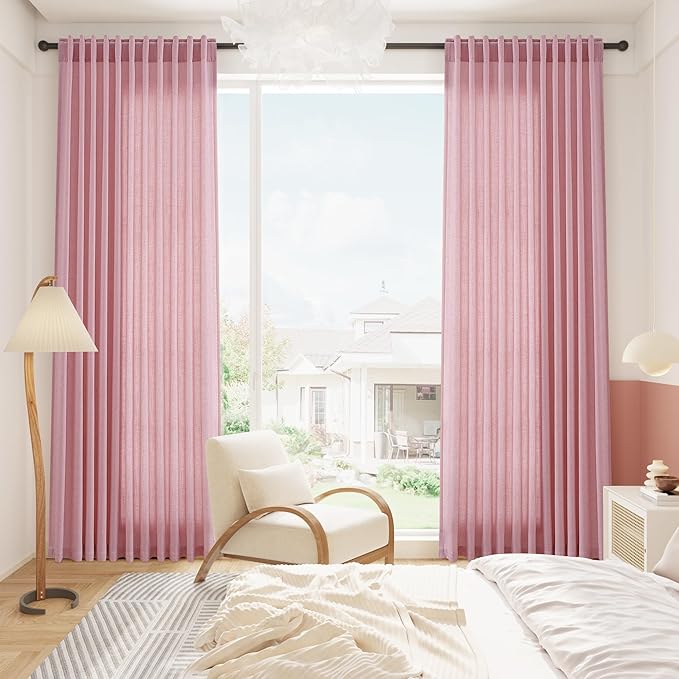 Nanspring Rose Linen Curtains 102 Inches Long 2 Panel Set Back Tab Rod Pocket - Image 8