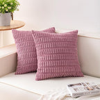 Pack of 2 Corduroy Decorative Throw Pillow Covers 16x16 Inch Soft Striped by Unknown