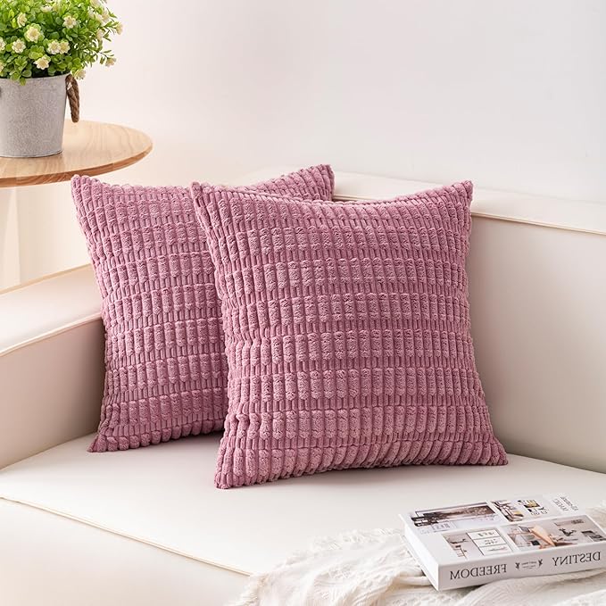 Pack of 2 Corduroy Decorative Throw Pillow Covers 22x22 Inch Soft Striped by Unknown
