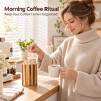 Wood Coffee Stirrers Holder Set with 100 Disposable Stir Sticks
