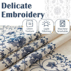 jinchan Floral Lined Linen Curtains Embroidered Back Tab 54Wx84L 2 Panels