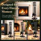 FEED GARDEN 5-Piece Fireplace Tools Set, 10mm Solid Wrought Iron, 10 lb