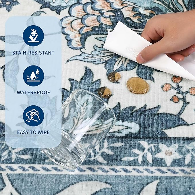 GarveeHome Provence Misty Blue 2.5 x 8 Washable Kitchen Runner Rugs Non Slip - Image 7