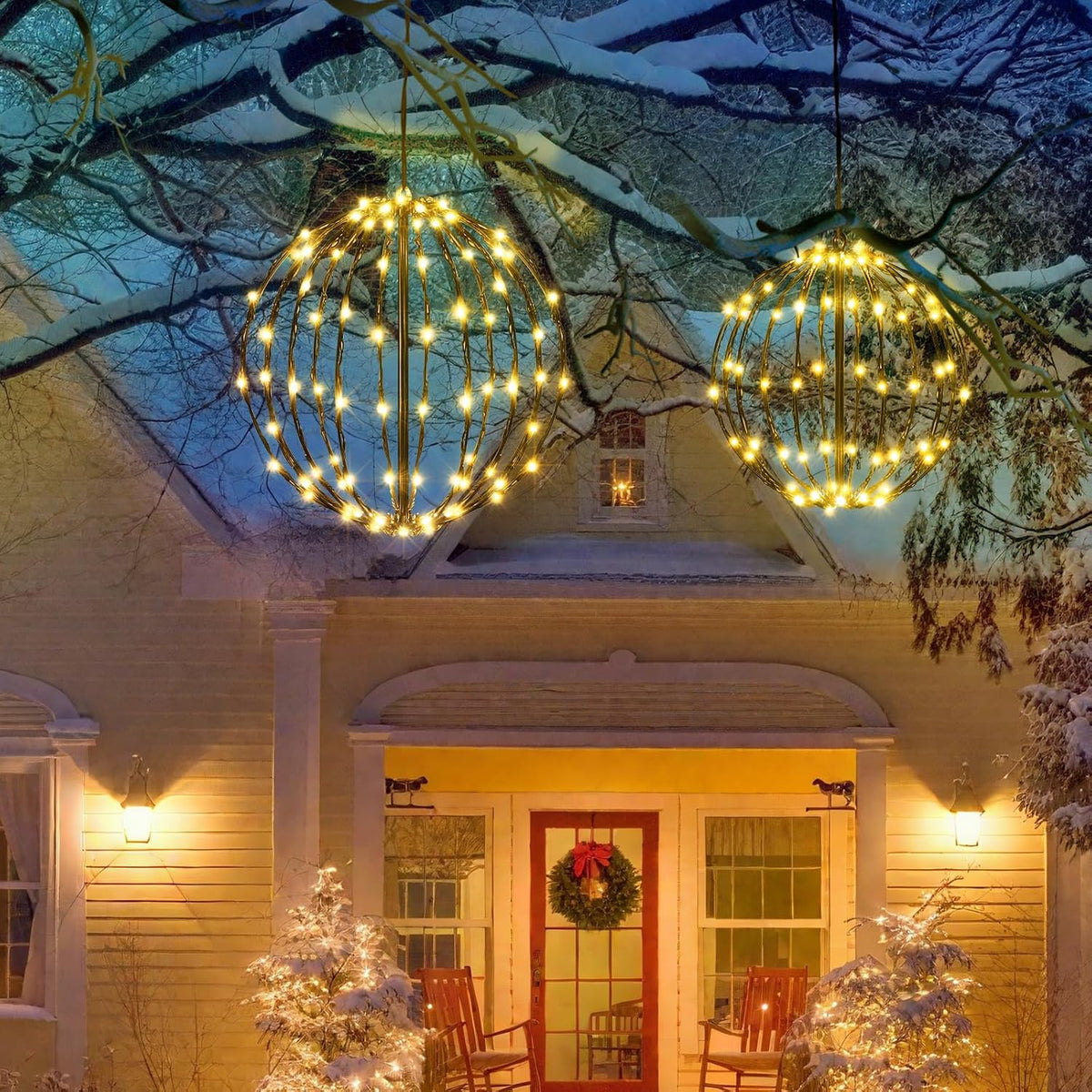 Christmas Decorations,LED Light Balls Outdoor,2 Pack,Warm White